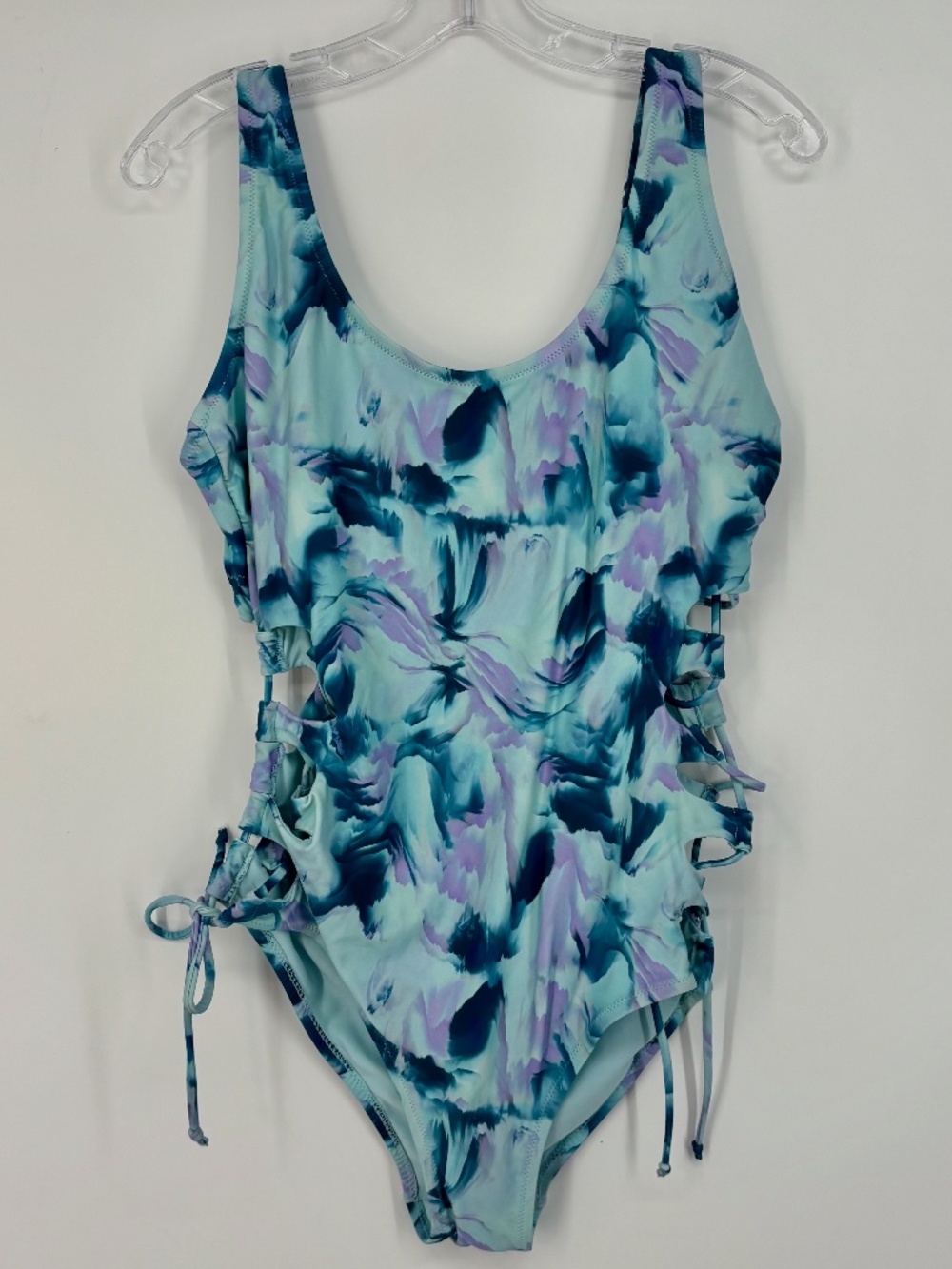 Sand Flower Womens XL One Piece Swim Bathing Suit Blue Turquoise Purple Cutouts